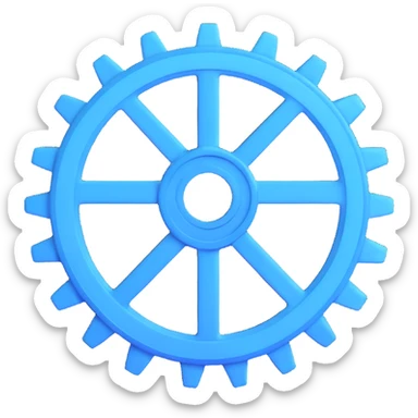icon symbolizing deterministic logic, gear with a checkmark inside, glowing elements, cool blue and white colors, clean and modern sticker