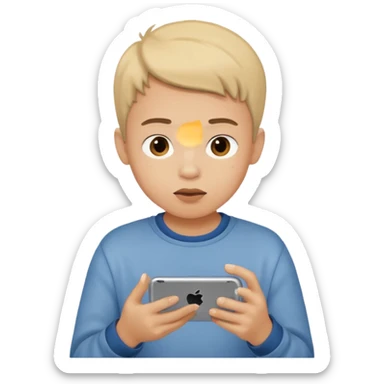 a boy watching videos on his phone while eating, casual clothes sticker