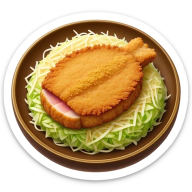 Cinematic Realistic Tonkatsu Dish Emoji, featuring a golden, breaded pork cutlet served with shredded cabbage rendered with rich textures and vibrant, dynamic lighting. sticker