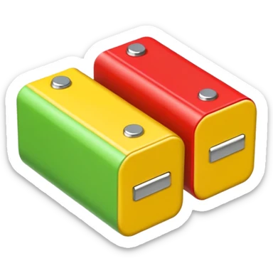Minimalist battery icon with three segments: green (full), yellow (half), red (empty). Soft edges, symbolizing energy and self-check. sticker