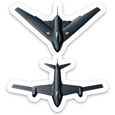 B-2 Spirit bomber - Northrop B-2 (Model Year: 2021) (Iconic colour: Stealth black) - A sleek, stealth bomber with smooth, angular contours and a matte jet-black finish. Emphasize a futuristic, minimalist design with a seamless fuselage, low-profile wings, and an overall intimidating stealth aesthetic. sticker