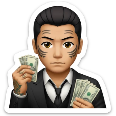 Yakuza holdig money sticker