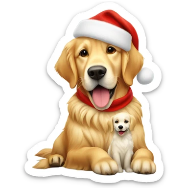 Golden retriver with santa claus sticker