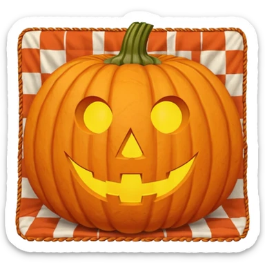 Pumpkin carving on a red gingham blanket  sticker