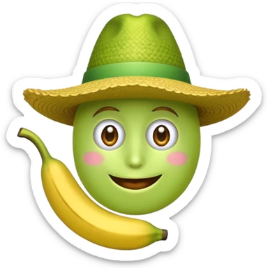 crea un emoji de un platano verde con sombrero.  sticker