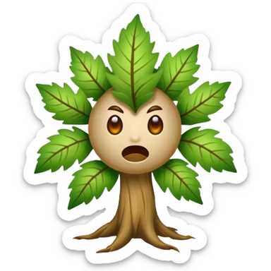 woodland spirit jump scare reaction with leaf hair standing up sticker