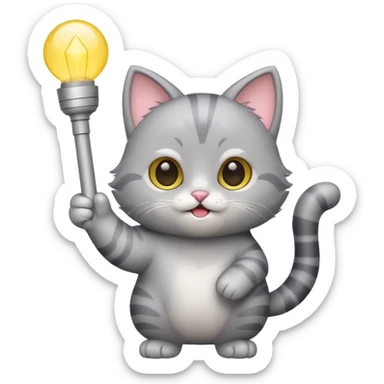 chibi cute gray cat waving holding a light stick sticker