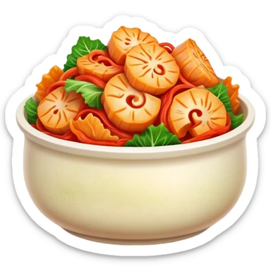 Cinematic Realistic Kimchi Dish Emoji, depicted as a vibrant fermented cabbage dish with a spicy kick rendered with detailed textures and dynamic, appetizing lighting. sticker