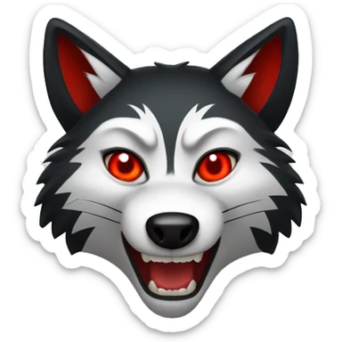 angry black fox with a lot of red lines on face and white mouth and bright red eyes sticker