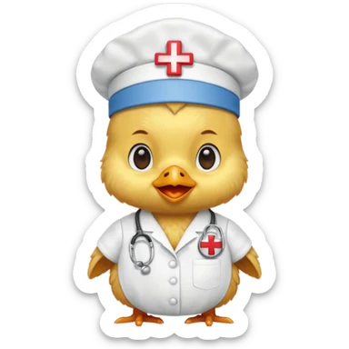 A baby chicken dressed as a nurse sticker
