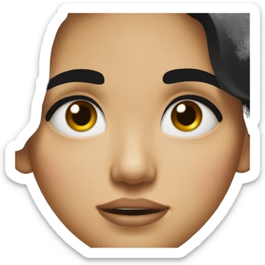 a girl with black hair and thick eyebrows crying on her phone sticker