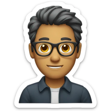 a man with glasses with a camera sticker