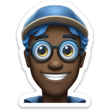 tobi lutke as megamind with blues eyes glasses and newsboy hat sticker