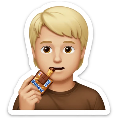men with blond hairs eat a snickers sticker