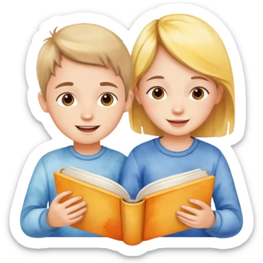 watercolor books and children  sticker