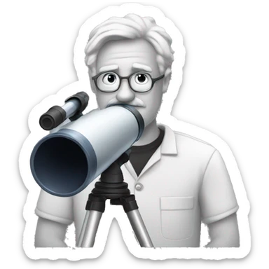 astronomer with a telescope and *his shirt titled*as "ASTRONOMERS CLUB" sticker