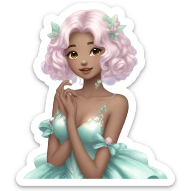 Dreamy pretty elegant kawaii cute shiny blushing shy anime lady kawaii beautiful hair naturecore fairycore cottagecore jewels trending aesthetic full body sticker