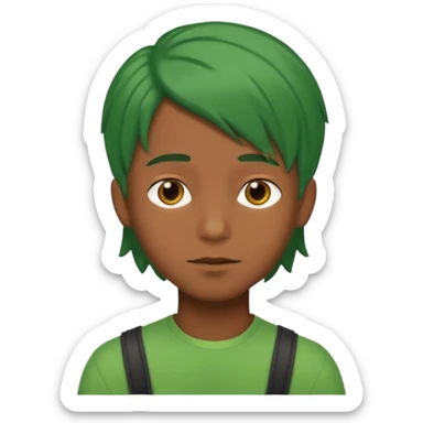 brown boy with green shoulder lenght hair sticker