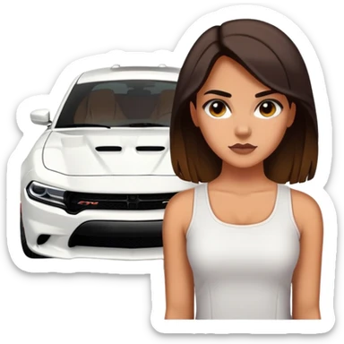 Dodge charger hellcat with tan girl in front of it sticker