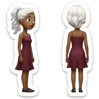 realistic girl stands with her back white hair on her tight-fitting burgundy dress sticker