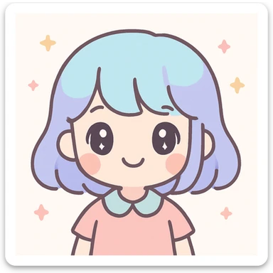 cute Japanese girl, kawaii style, big eyes, soft colors, cheerful expression sticker