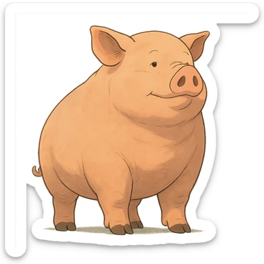 ghibli style pig, soft shading, gigantic sticker