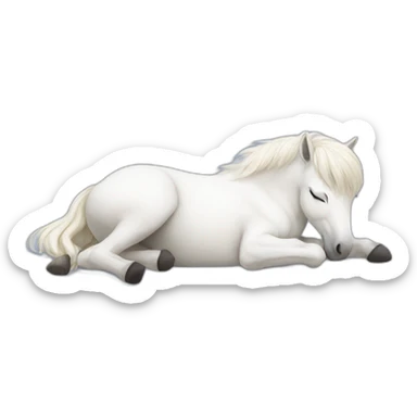 white pony sleeping lying on the ground sticker