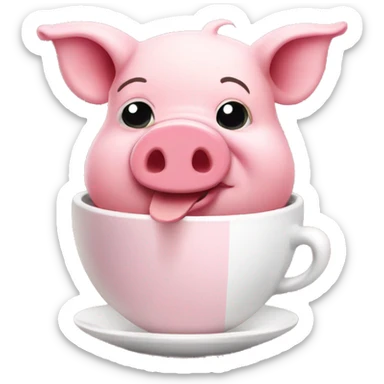 pink pig drinking coffee sticker
