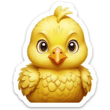 Cinematic Noble Yellow Baby Chicken Portrait Emoji, Poised and regal, with a tiny, fluffy build and a vibrant, well-groomed bright yellow downy coat, deep-set soulful beady eyes, Simplified yet sharp and sophisticated features, highly detailed, glowing with a soft, dignified glow, high shine, intelligent and charming, stylized with an air of youthful elegance, focused and attentive, soft glowing outline, capturing the essence of a watchful and confident little chick, so majestic it feels as though it could peep out of the screen with effortless authority! sticker