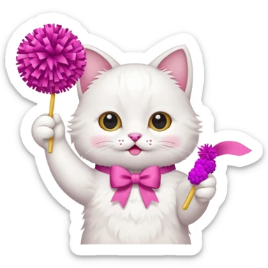 cheerleading white cat with pom pom sticker