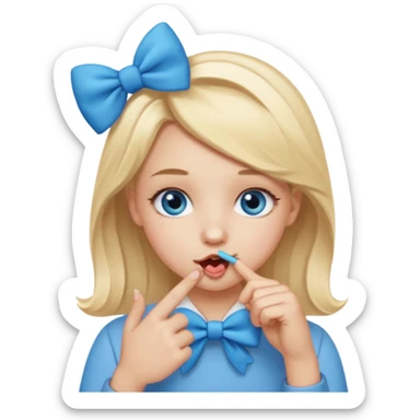 Emoji que se este mordiendo el dedo y que la persona tenga un moño coqueto sticker