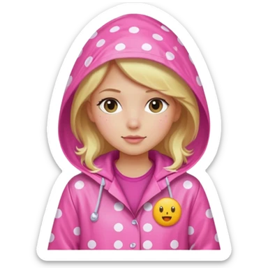 Blonde girl in a pink polka dot raincoat with hoodie sticker