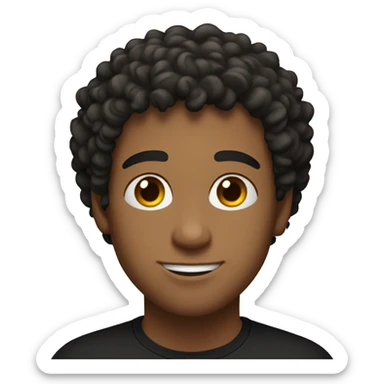 A young man, a curly haircut, a black shirt. around 23 years old and is identified as male. The man's curly hair adds texture to his overall appearance.  His facial expression appears confident and composed.  sticker