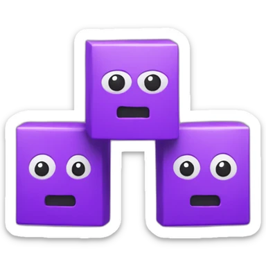 Three purple Parallelepipeds faced to the front each with a white letter in the front part sticker