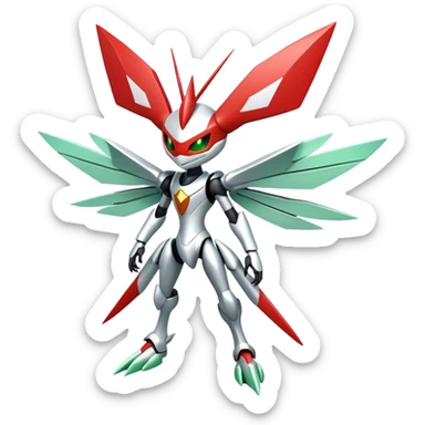 Cute Cool Edgy Shiny Futuristic Ethereal Legendary Kartana-Digimon-Scizor-hybrid full body sticker