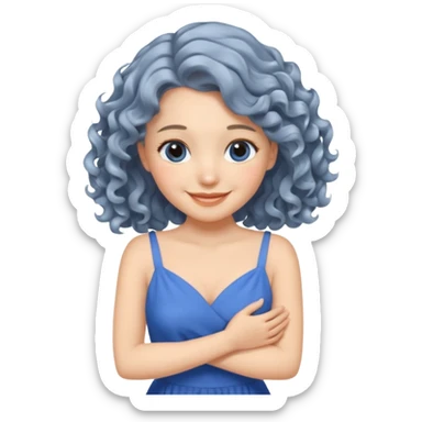 silver, wavy/curly hair shoulder-length smiling lady giving hug sticker