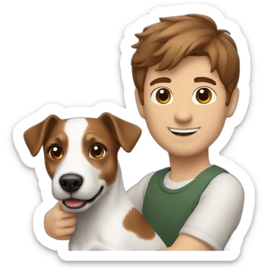 Man with brown hair with jack russell terrier sticker