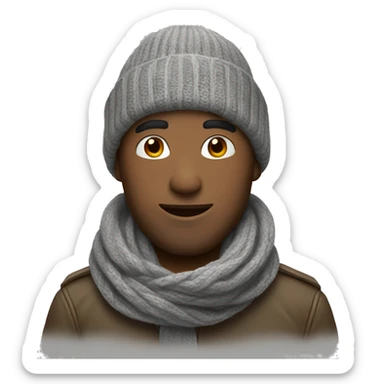 Man wearing a scarf and a beanie sticker