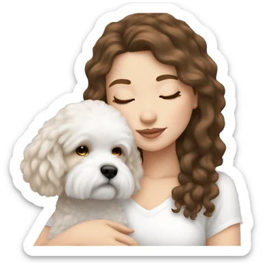 White girl brown hair sleeping with Mini Bichon sticker