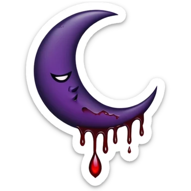 Black crescent moon with blood dripping from it dark purple sticker