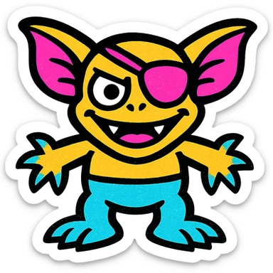 vibrant and mischievous gremlin with an eye patch sticker