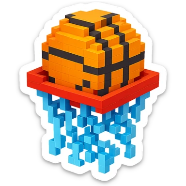 Voxel-style basketball in a net, variation 5 sticker