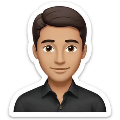 Attractive man in his 40s with youthful appearance, light brown skin, elongated face, defined jawline, handsome features, medium dark eyes, arched eyebrows, straight nose, confident smile, medium wavy dark hair, wearing a formal black button-up shirt sticker