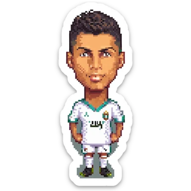 Cristiano Ronaldo caricature, pixel art style sticker