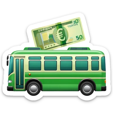 green electric bus with a shiny euro banknote, no text on the bus sticker