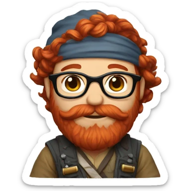 Dwarf with auburn red hair and auburn red beard wearing glasses and a bandana sticker