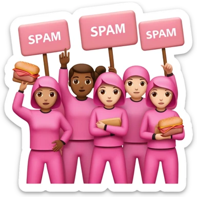 artists in pink protesting for spam meat sticker