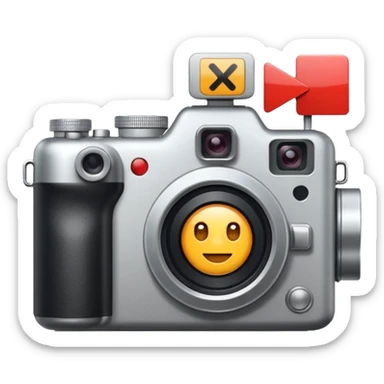 camera with a play symbol and a plus sign sticker