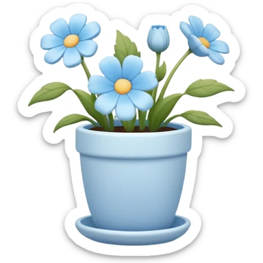 pastel blue flowers growing in a cute pot sticker