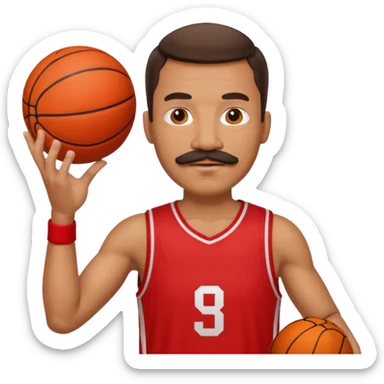 man basketball player red jersey with mustache holding basket ball sticker